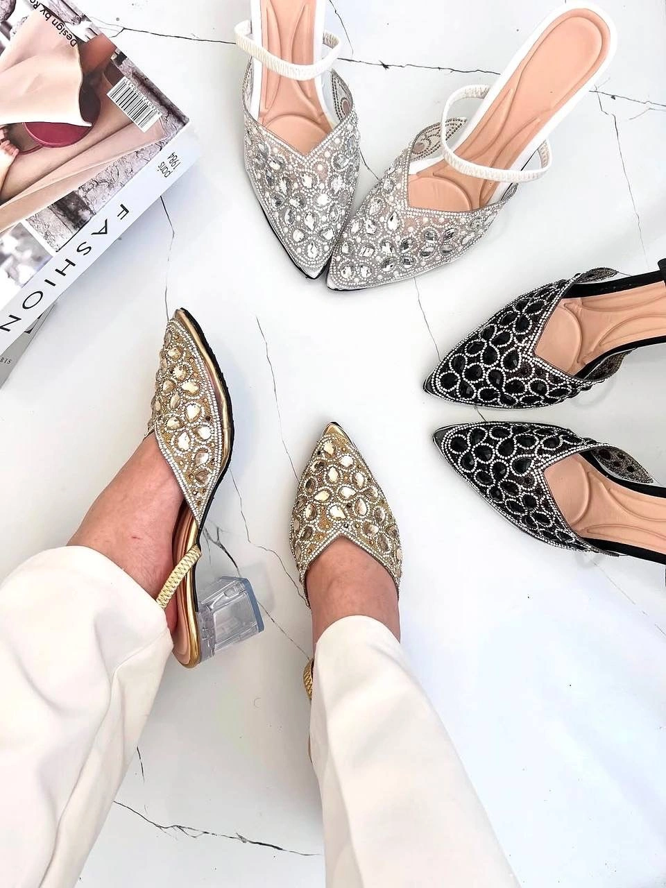 صندل نیم طلق ، مدل گلتن پاشنه کوتاه